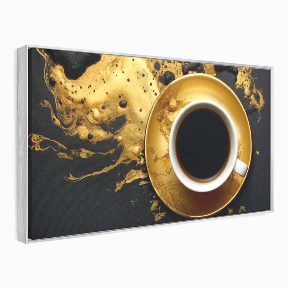 Tablou canvas cu tablou canvas cu ceasca de cafea, in rama de aluminiu argintiu